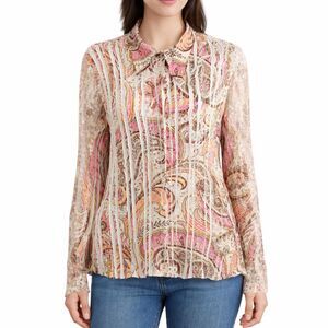 Komarov Top Multicolor Lace Inset Long Sleeve FLAWED L